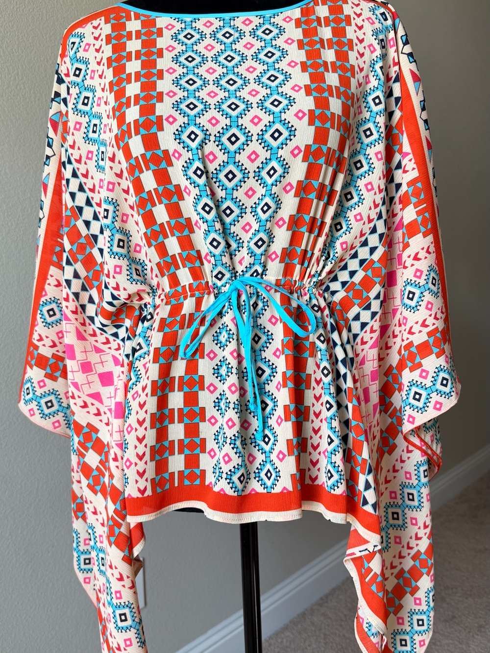 Laundry By Shelli Segal Coral, Turquoise & Pink Geometric Drawstring Tunic